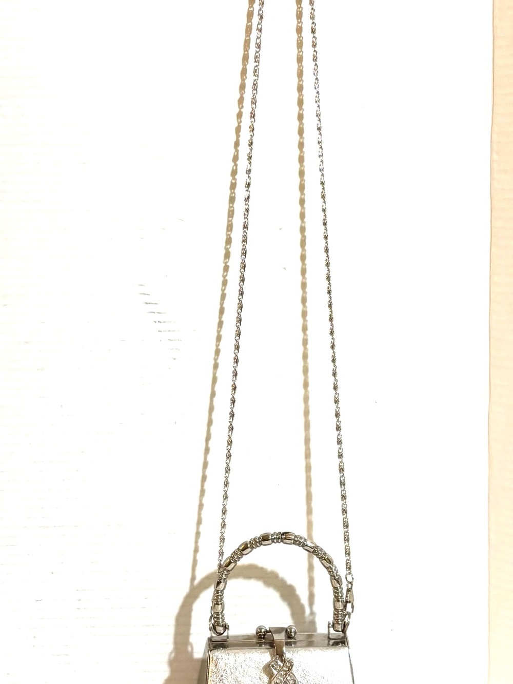 Silver Metallic Top-Handle Evening Bag with Chain - Picture 6 of 6